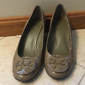 Tory Burch Sally Croc Embossed Leather Wedges
